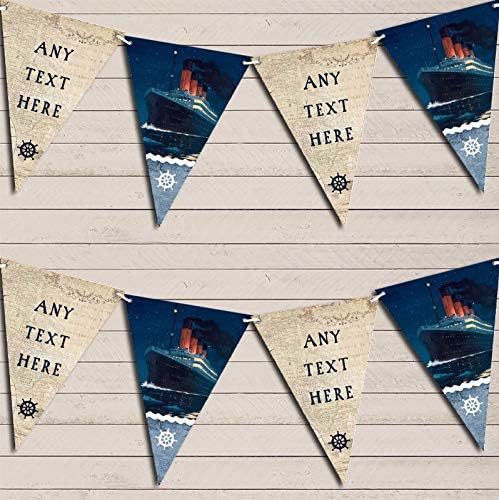 Vintage Nautical Map Sea Ship Titanic Personalized Birthday Party Bunting - Hanging Party Decoration - Birthday Party Banner Garland | Decorative Party Supplies