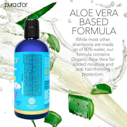 PURA D'OR 16 Oz Hair Thinning Therapy Biotin Shampoo - LAVENDER VANILLA Scent - CLINICALLY TESTED Effective Results, Herbal Blend Hair Thickening Products Women & Men, Color Safe Routine Shampoo