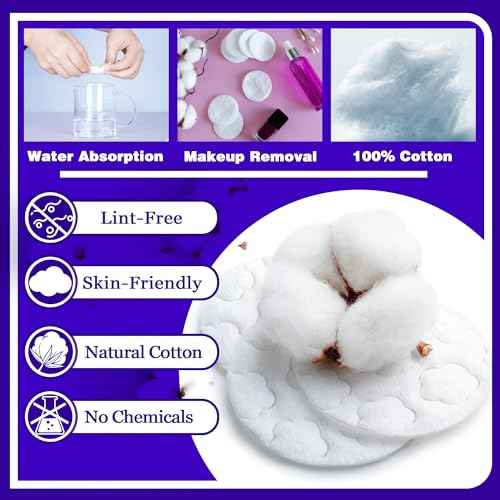 400 Count Cotton Pads for Face, Round Makeup Remover Pads 100% Pure & Organic Cotton Rounds for Face Cleansing, Lint-Free Facial Pads (100 Count (4 Pack))
