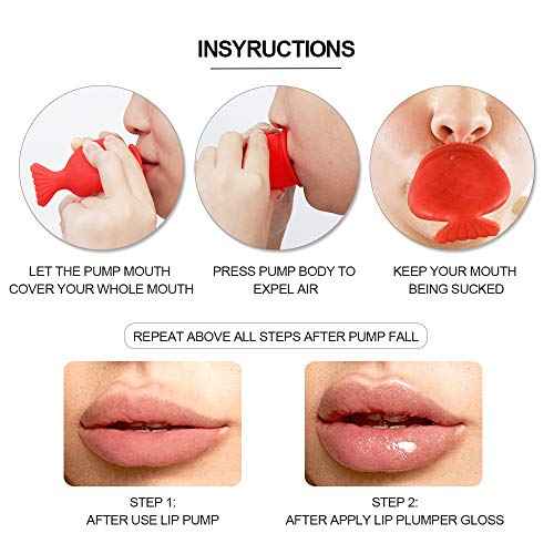 Lip Plumper Tool+Lip Plumper Gloss Set,Fish Shape Lip Enhancer Plumper Device Natural Pout Mouth Tool Lip Serum Care Moisturizing Lip Plumping Big Sexy Mouth