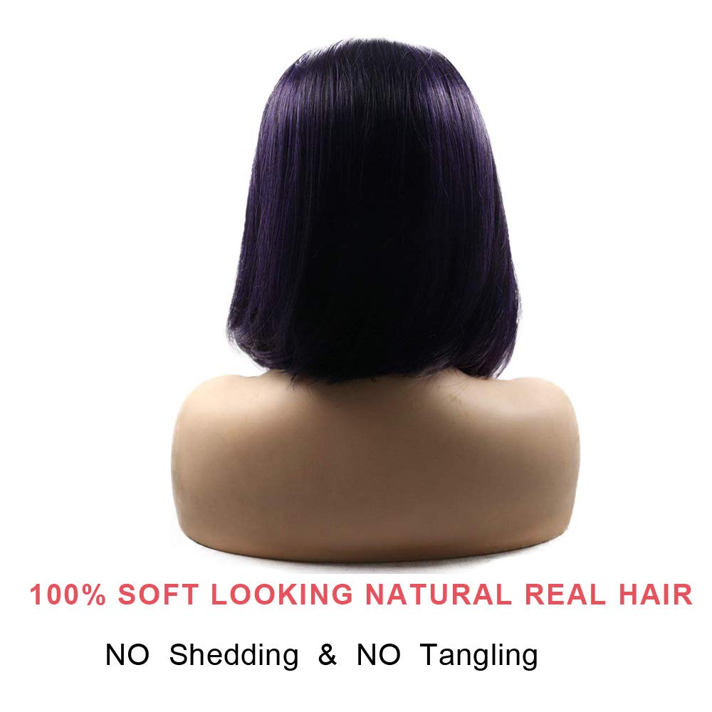 Short Bob Lace Front Wigs with Baby Hair Blend Purple Shoulder Length Natural Hairline Glueless Synthetic Silky Straight Wig for Black Women Heat Safe Fiber Cosplay Costume Daily Summer Wigs 14 Inch