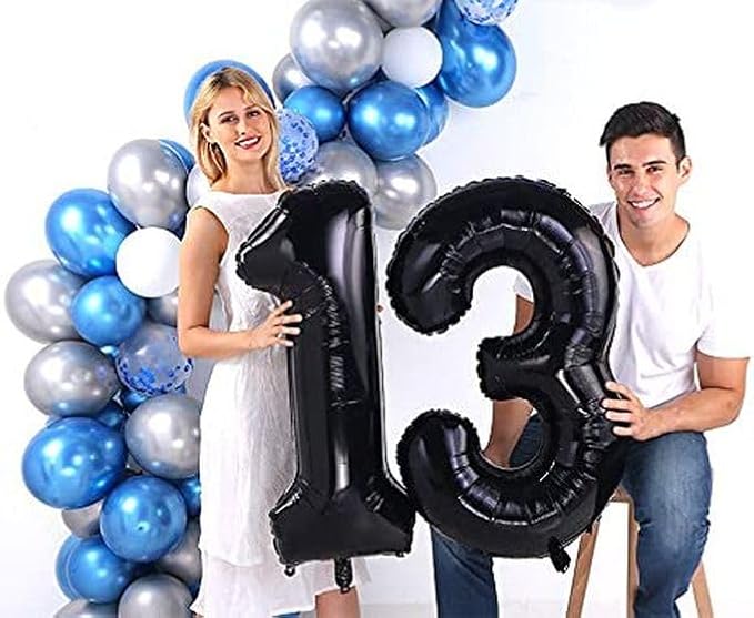13 Balloon Number, Black Number 13th 31th Birthday Balloons 40 Inch, 13 or 31 Years Old Black Birthday Decorations for Boys Girls, 13th Anniversary Decorations