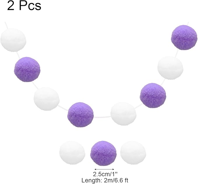 uxcell 2pcs Pom Pom Garland 6.6 Ft 30 Balls Colorful Felt Ball Garland for Wall Christmas Tree Decor Birthday Banner Easter Party Decorations, White, Deep Purple