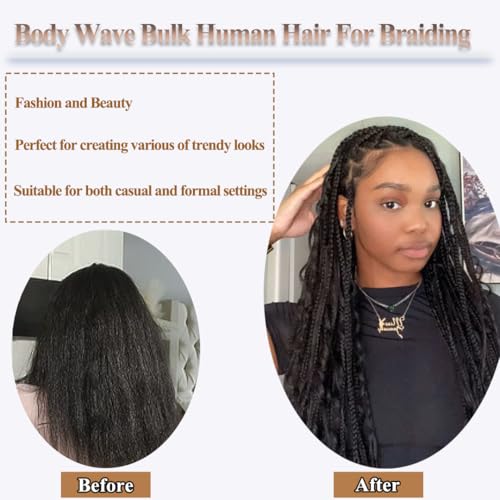 YWIGS Human Hair Braiding Hair for Boho Braids 100G Unprocessed Boho Body Wave Human Hair for Braiding NC 22inch