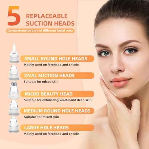 2025 Pore Vacuum, USB Rechargeable Blackhead Remover Vacuum,3 Levels Adjustable Pore Vacuum Blackhead Remover, with 5 Suction Power,6 Probes,Face Vacuum Pore Cleanser for Women & Men-White