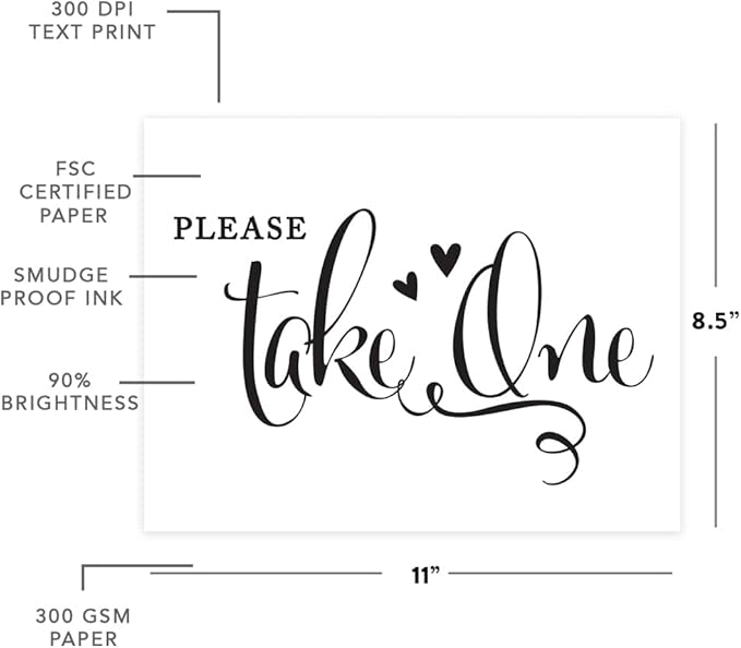 Andaz Press Wedding Party Signs, Formal Black and White, 8.5-inch x 11-inch, Please Take One Favors & Gifts Sign, 1-Pack