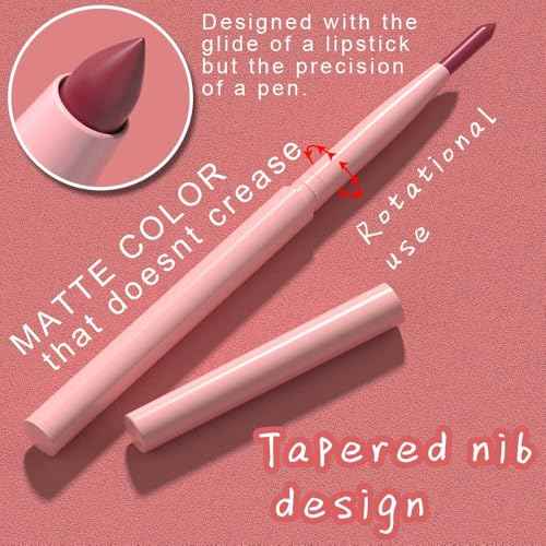 evpct 6Pcs Retractable Lip Liner Pencils Set Pack for Shaping & Sculpting Lips, Mauve Maroon Red Orange Nude Chocolate Dark Brown Plum Creamy Matte Gel Lip Liner Lipliners Pencil delineador de labios