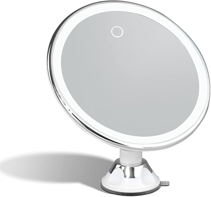 Fancii Rechargeable 10X Magnifying Makeup Mirror with 3 Light Settings - Large 8 inch Lighted Travel Vanity Mirror, Locking Suction Cup, 40pcs Dimmable LEDs, 12 Hours Battery Life - Luna 2