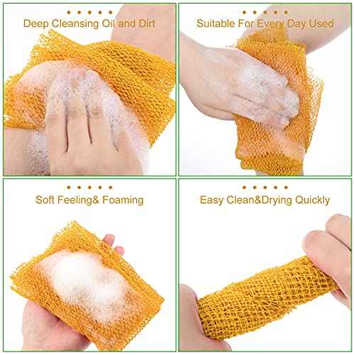Geiserailie African Net Sponge Long Bathing Net Shower Body Scrubber Back Scrubber Skin Smoother Bathing Sponge for Daily Use or Stocking Stuffer(Yellow)
