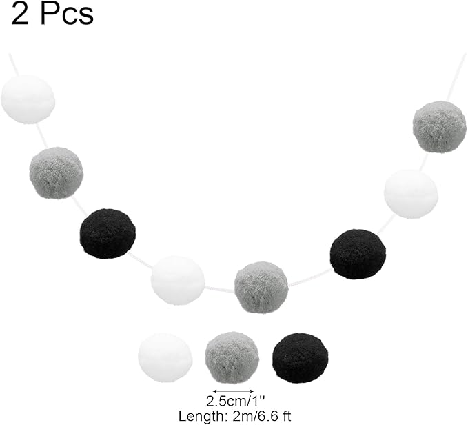uxcell 2pcs Pom Pom Garland 6.6 Ft 30 Balls Colorful Felt Ball Garland for Wall Christmas Tree Decor Birthday Banner Easter Party Decorations, White, Grey, Black