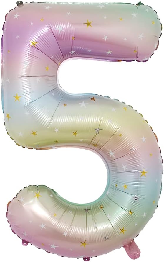 40 inch Rainbow Star Gradient Colorful Big Size Number Foil Helium Balloons Birthday Party Celebration Decoration Large globos (40 inch Rainbow Star 5)