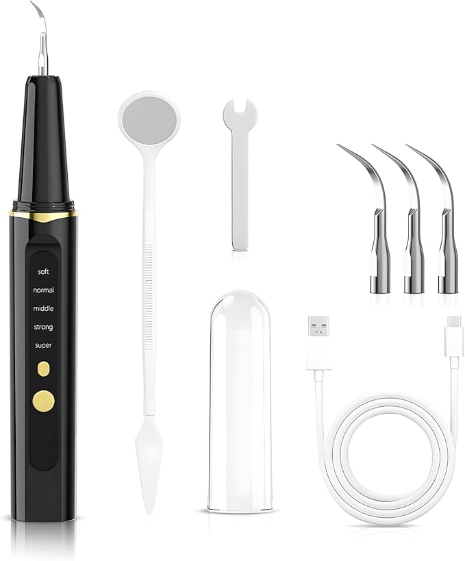 Electric Tooth Cleaner, Effectively Removes Plaque, Tartar and Stains Prevents Cavities, Bad Breath and Gum Disease For Home Use (Black)