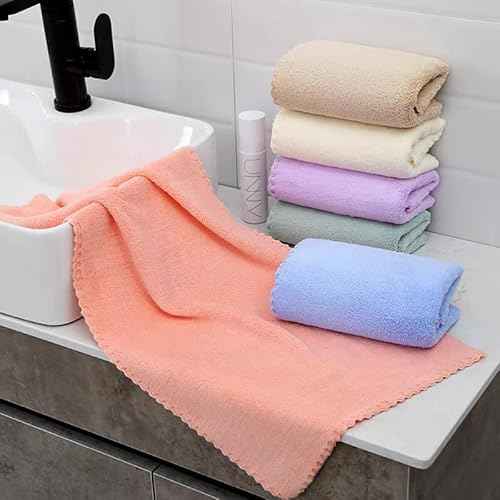Microfiber Washcloths 5 Pack 29.5" x 13.8" Soft Feel Fingertip Towels quick Drying Coral Velvet Wash Cloths Ultra Soft, Quick-Drying & Multipurpose Face & Hand Towels for Bathroom, Spa, and Gym Towel.