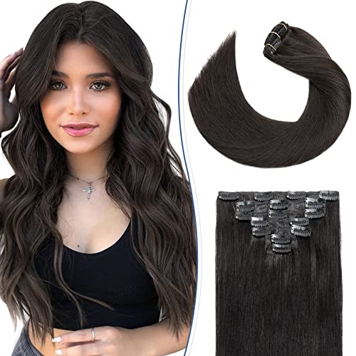 Clip in Hair Extensions Real Human Hair S-noilite #1B Natural Black Double Weft hair extensions 18 Inch Clip in Real Human Hair for Women Balayage Straight 7PCS 125g