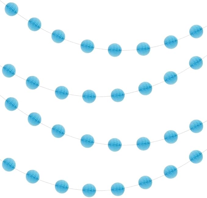 Powder Blue Honeycomb Ball Garland - 7 ft. - Elegant Paper Decor - Ideal for Bridal Showers, Birthdays, & Christmas Parties (1 Pc.)