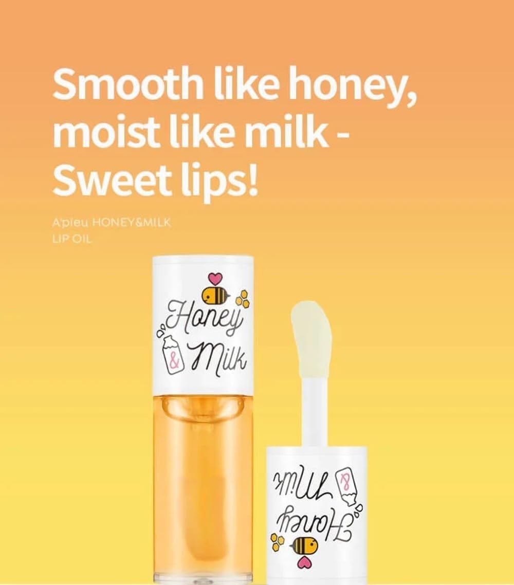 A'PIEU Honey & Milk Lip Oil I Korean Lip Oil, Long-Lasting Moisture, Nourishing Extracts, Smooth Finish, Lightweight