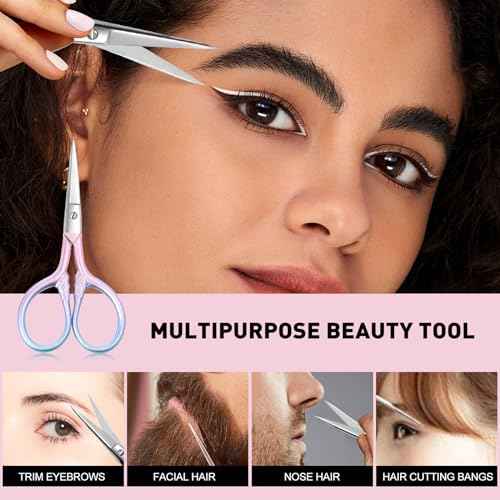 Personal Care Professional Beauty Tools (pink) Small scissors Facial hair removal and ear, nose and eyebrow, beard trimming Stainless steel fine straight head scissors