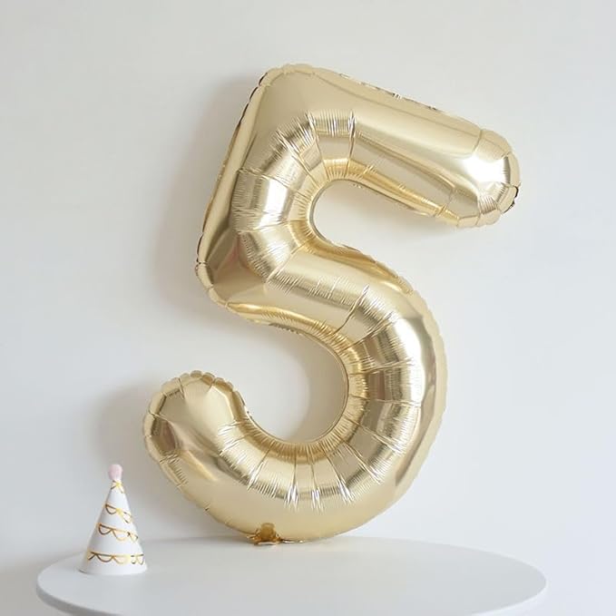 40 inch White Gold Number Balloon Giant Foil Helium Balloons Champagne Gold Number 5 Balloon for 5th Birthday Party Decorations
