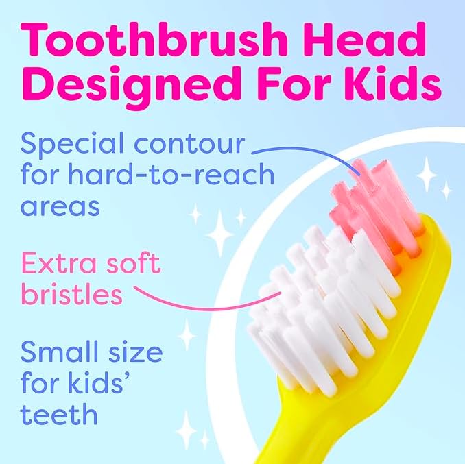 Secret for Longevity 4 Pack BPA Free Extra Soft Kids Childrens Toddler Child Toothbrush Set Easy Grip (3-8 Year Old)