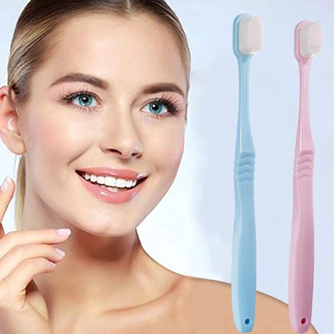 DI QIU REN Extra Soft Toothbrush for Sensitive Gums, Manual Toothbrush with 8 Tubes of 10000 Soft Floss Bristle for Gum Care, Protect Fragile Gums Good Cleaning Effect (2 Blue & 2 Pink)