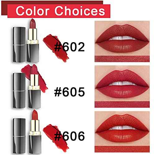 evpct 3Pcs Red Matte Lipstick Set for Older Women Long Lasting, Dark Light Bright Ruby Berry Red Matte Velvet Long Lasting Lipstick Waterproof Smudge Proof 24 Hours Original Lip Stick Stain Makeup Kit