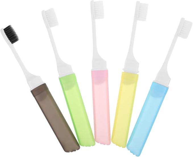 ERINGOGO Foldable Travel Toothbrush Set 5pcs, Portable Manual Toothbrushes with Soft Bristles, Compact Folding Design for Business Trips, Home, and Hotel Use