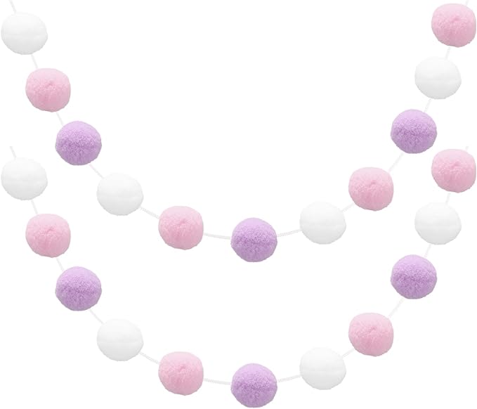 uxcell 2pcs Pom Pom Garland 6.6 Ft 30 Balls Colorful Felt Ball Garland for Wall Christmas Tree Decor Birthday Banner Easter Party Decorations, White, Pink, Purple