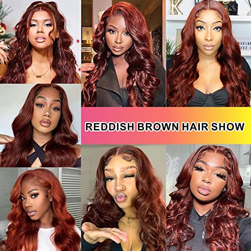 Aaliweya Reddish Brown Lace Front Wigs Human Hair Auburn 13x4 Body Wave HD Lace Frontal Wigs for Women Pre Plucked 180 Density Glueless 33b Copper Wig Super Soft 18Inch
