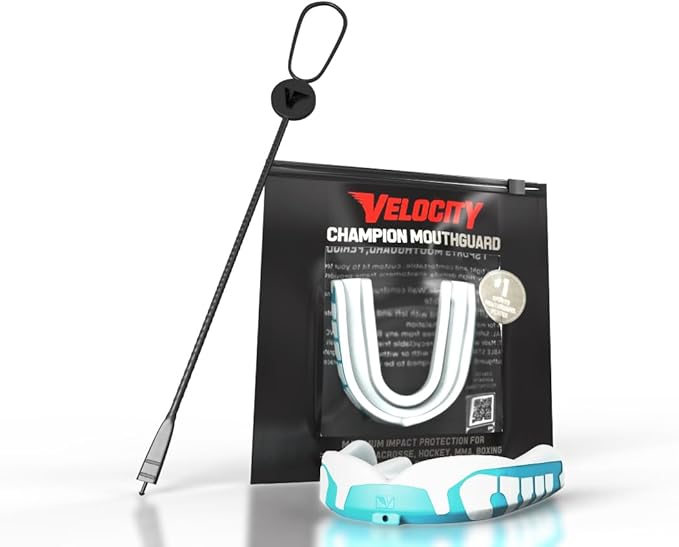 Velocity Champion Youth Mouthguard, 1 Pack, Carolina Blue & White - for Ages 11 to 18 - Ideal for Lacrosse, Football, Hockey, Basketball, Soccer, Boxing, Martial Arts, Field Hockey, and More