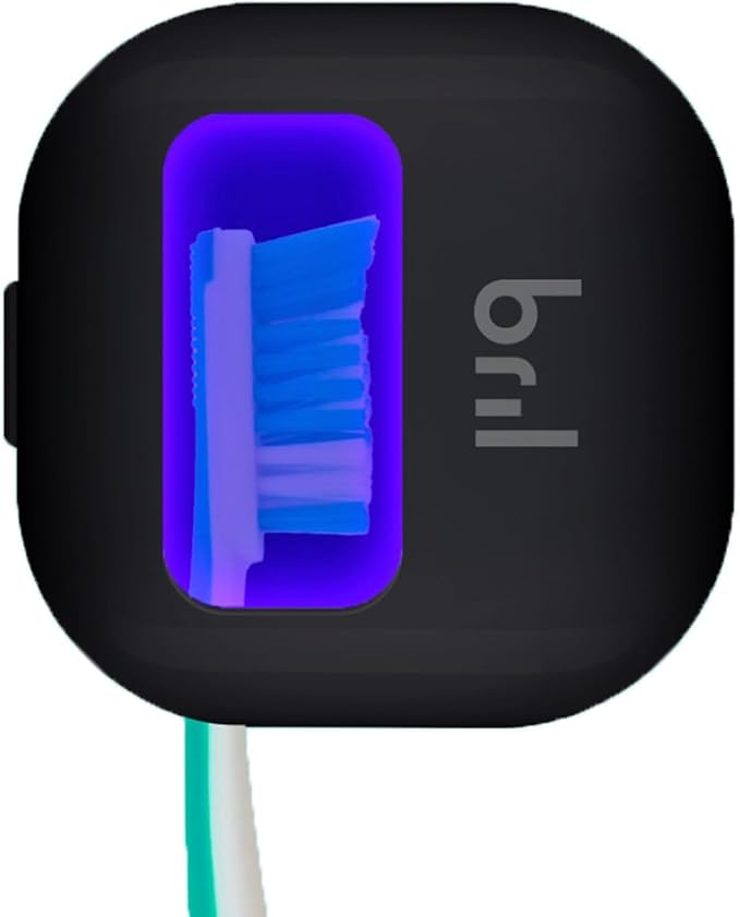 Bril UV-C Toothbrush Sanitizer and Holder, Portable Cleaner, Travel Cover, Magnetic Holder, and Rechargeable Case for Any Size Toothbrush, Black