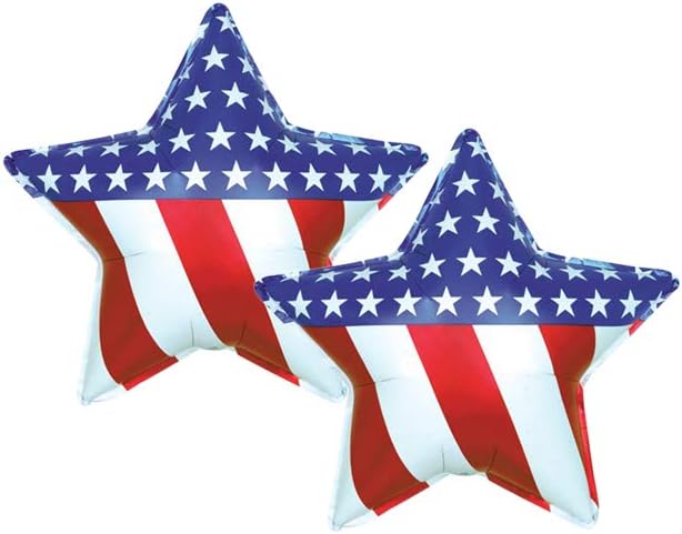 Set of 2 American Flag Star Jumbo 34" Foil Party Balloons