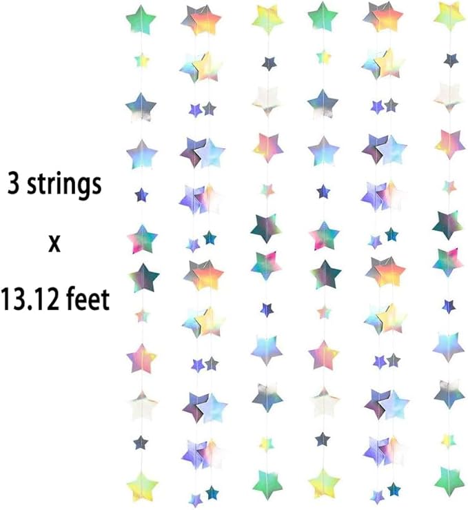 Iridescent Glitter Little Star Paper Garland Banner Décor 40 Feet Twinkle Little Star Hanging Bunting Banner Backdrop for Wedding Baby Shower Birthday Graduation Disco Party Decorations