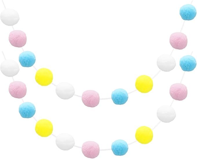 uxcell 2pcs Pom Pom Garland 6.6 Ft 30 Balls Colorful Felt Ball Garland for Wall Christmas Tree Decor Birthday Banner Easter Party Decorations, Pink, Blue, Yellow, White