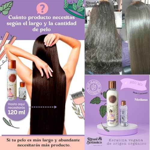 Keratina Ritual Botanico 250ML & Termo Protector 120ML Incluye Cepillo Aplicador & Manual de Instrucciones | Alisado Progresivo Organico Vegano Sin formol ni Amoniaco | Producto Colombiano