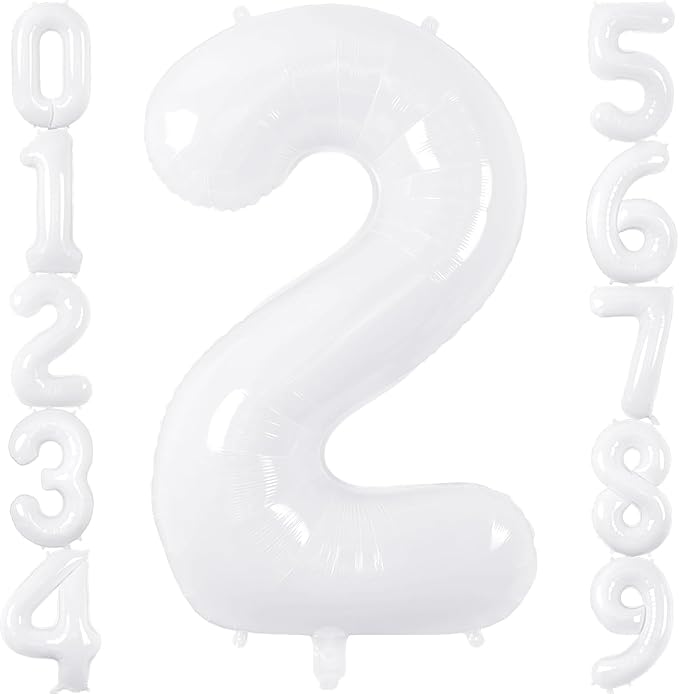 White Number Balloons 40 Inch Helium Mylar Number 2 Balloon for Birthday Party Anniversary Decoration (White, 2)