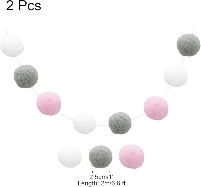 uxcell 2pcs Pom Pom Garland 6.6 Ft 30 Balls Colorful Felt Ball Garland for Wall Christmas Tree Decor Birthday Banner Easter Party Decorations, White, Grey, Pink