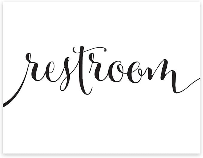 Andaz Press Wedding Party Signs, Formal Black and White, 8.5-inch x 11-inch, Restroom, 1-Pack, Outdoor Event, Directional Sign, Picnic, Luau, Bathroom Print Poster