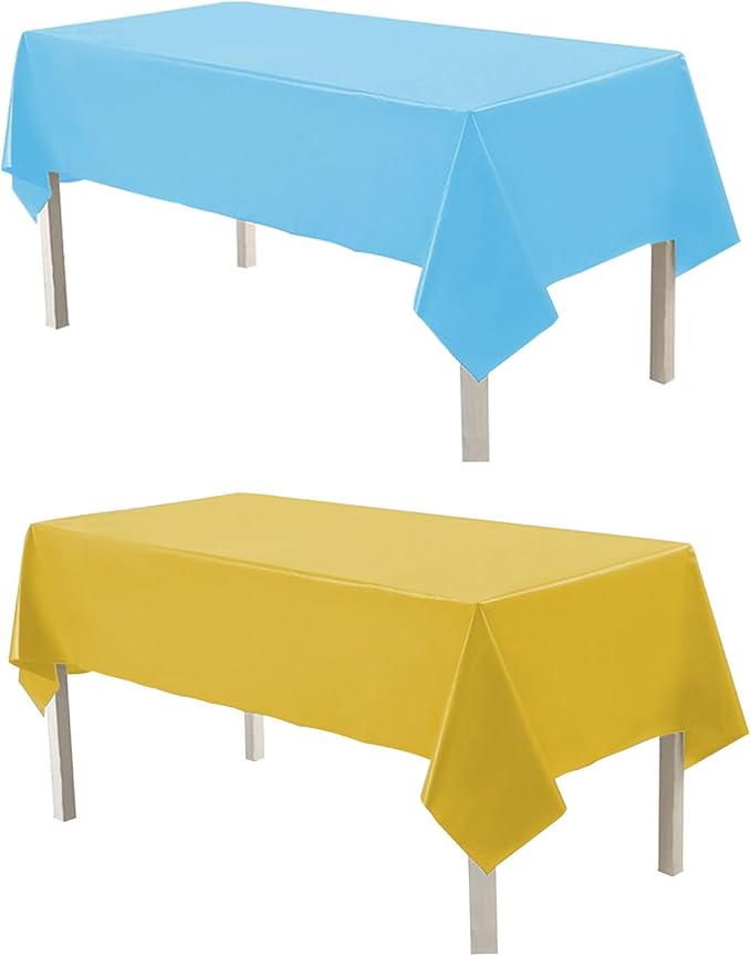 Plastic Tablecloths,Disposable Table Covers,Baby Shower Party Tablecovers,Table Cloths for Picnic Birthday Wedding Parties 8 ft Rectangle Use,54 x 108 Inches,2 Pack,Light Blue,Yellow.