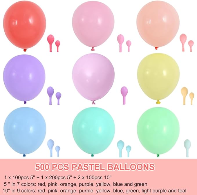 500Pcs Pastel Balloons, 5 inch 10 inch Pastel Latex Party Balloons Assorted Colors - Round Helium Macaron Balloons for Birthday Baby Shower Wedding Decorations