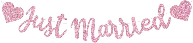 BEISHIDA Pink Just Married Banner - NO DIY, Glitter Wedding Party Banner,Just Married Signs, Bachelorette/Bridal Garland,Engagement Party Decor Supplies, Wedding Reception Party Decorations.