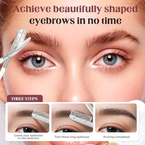 Eyebrow Trimmer Scissor, 2-in-1 Professional Eyebrow Scissors with Comb, Portable Razor for Home Use, Removal Shaping Tool for Women (White)