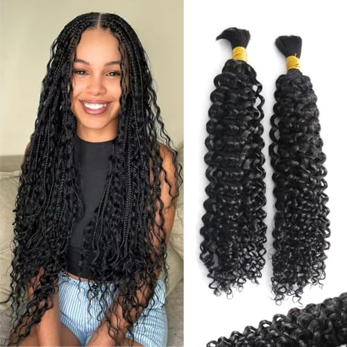 Human Braiding Hair Boho Braids Human Hair Water Wave Bulk Human Hair for Braiding No Weft Bundle Brazilian Virgin Curly Hair Extensions Natural Color 22 Inch 1pack/100g