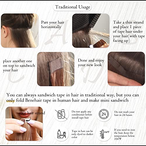 Benehair Tape in Hair Extensions Human Hair Blonde 20pcs 50g/pack Straight Hair Extensions Seamless Skin Weft Tape in Natural Hair for Women (22", 613 Bleach Blonde)