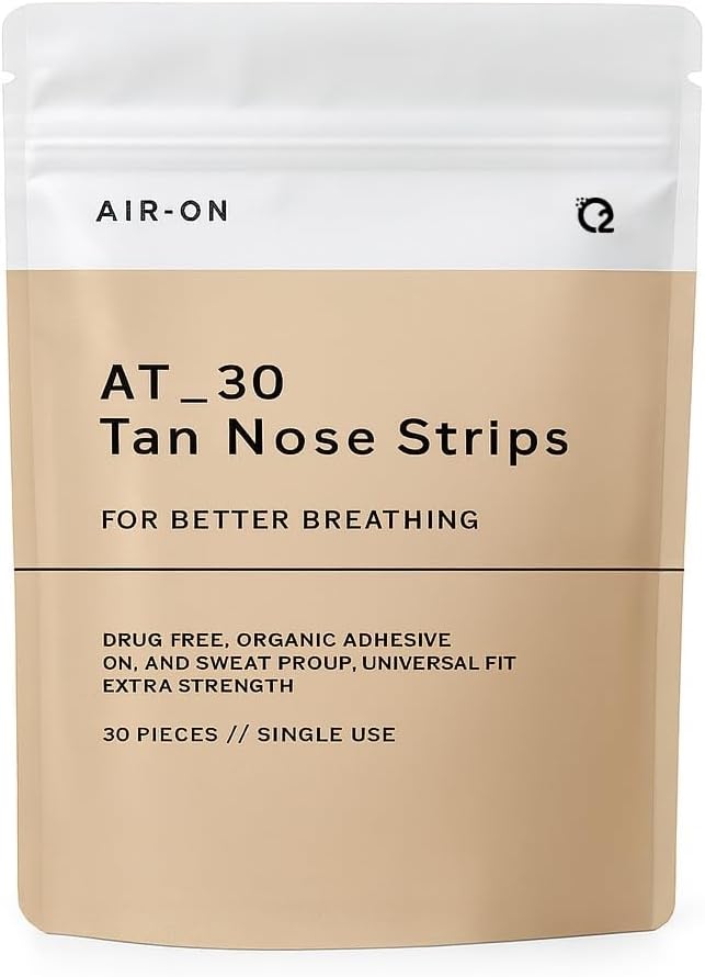 AIR-ON Performance Nose Strips | Nasal Strip for Breathing, Less Snoring & Sleeping Relief | Extra Strength, Wide Body | Drug-Free Adhesive, Athletic Support, Sweat & Oil Proof - TAN (30 Pieces)