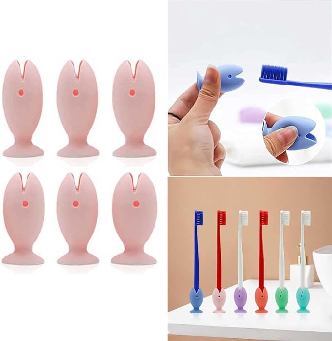 Standing Tooth Brush Cover Cap Stand, 2023 New Portable Travel Toothbrush Head Cover Protector, Premium Cute Fish Shape Silicone Suction Cup Toothbrush Holder for Shower(Pink-6PCS)