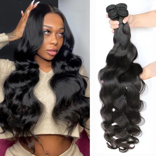 Brazilian Body Wave 4 Bundles Human Hair - 18, 18, 20, 20 Inch Unprocessed Human Hair Bundles - Natural Black Color Body Wave Hair Extensions