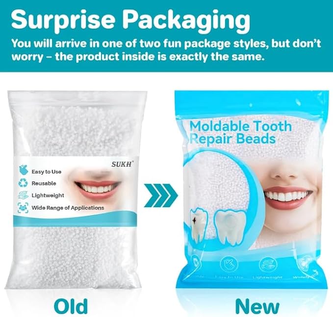 Sukh 10.9oz Moldable False Teeth Beads - Tooth Repair Kit,Repair Thermoplastic Beads,Plastic Pellets for DIY Tooth Filling,Halloween Vampire Teeth Fangs Ideal for Chipped, Cracked