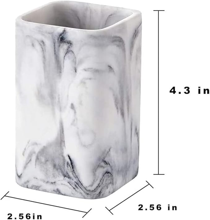 ZCCZ Toothbrush Holder for Bathrooms, White Marble Look Toothpaste and Makeup Holder, Brushes and Razors Holder, Vanity Bathroom Countertop Organizer, Toothbrush Cup