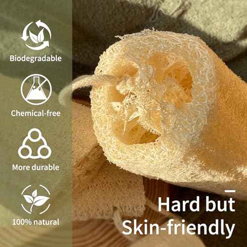 Rough Natural Loofah Sponge Exfoliating Body Scrubber for Men Daily Deepcleaning Green Glow Hard Luffa Dye-Free Biodegradable Scratch-Free(6inch,3Pack)