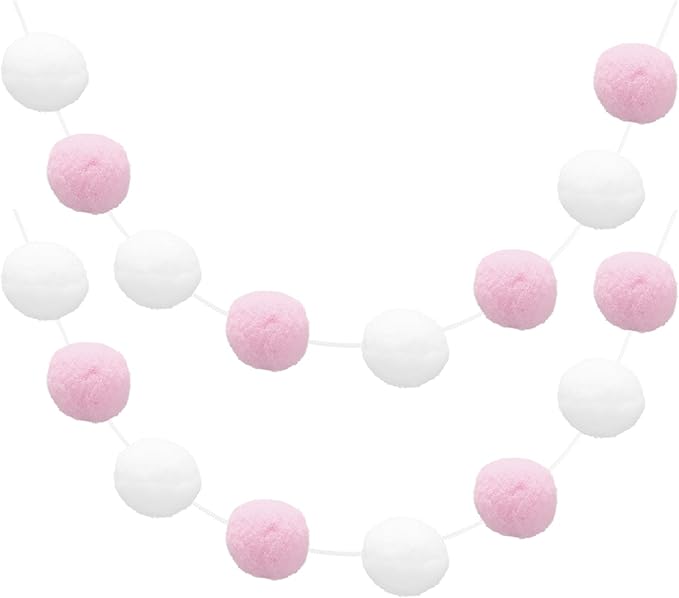 uxcell 2pcs Pom Pom Garland 6.6 Ft 30 Balls Colorful Felt Ball Garland for Wall Christmas Tree Decor Birthday Banner Easter Party Decorations, Pink, White